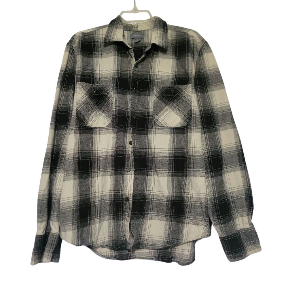 Peyton & Parker Classic Black & Creme White Plaid Flannel Button-Down Shirt